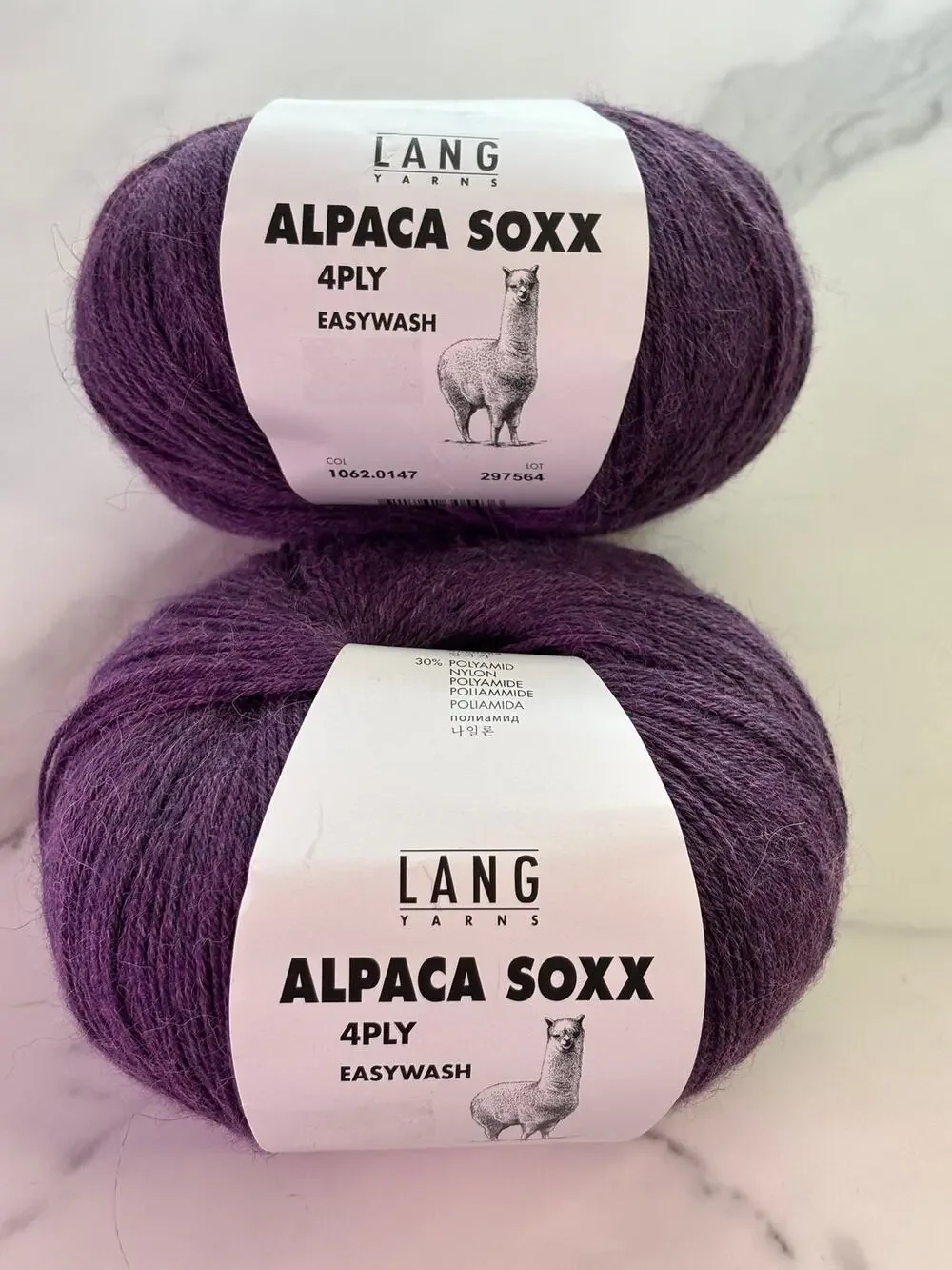 Lang Yarns Alpaca Soxx 4-Ply Fingering Yarn Purple 1062.0147 Lot 297564 Set of 2